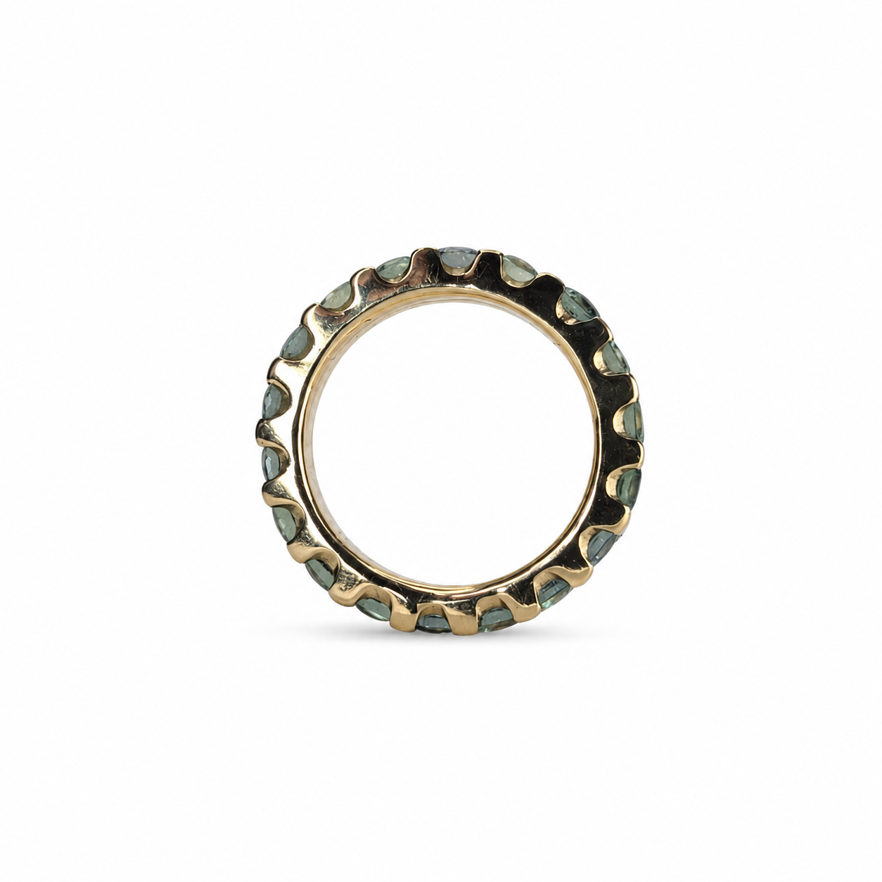 3.60ct Natural Madagascar Teal Sapphire Eternity Band | Carbon & Gold
