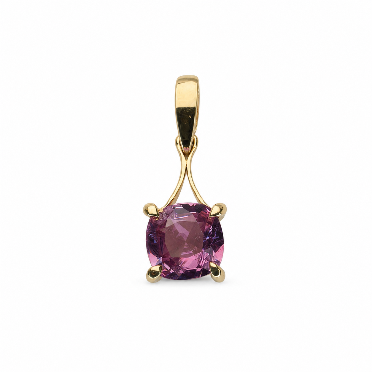 Mahenge Jedi spinel set with a cushion-cut pendant and matching oval stud earrings set in polished 14K yellow gold.