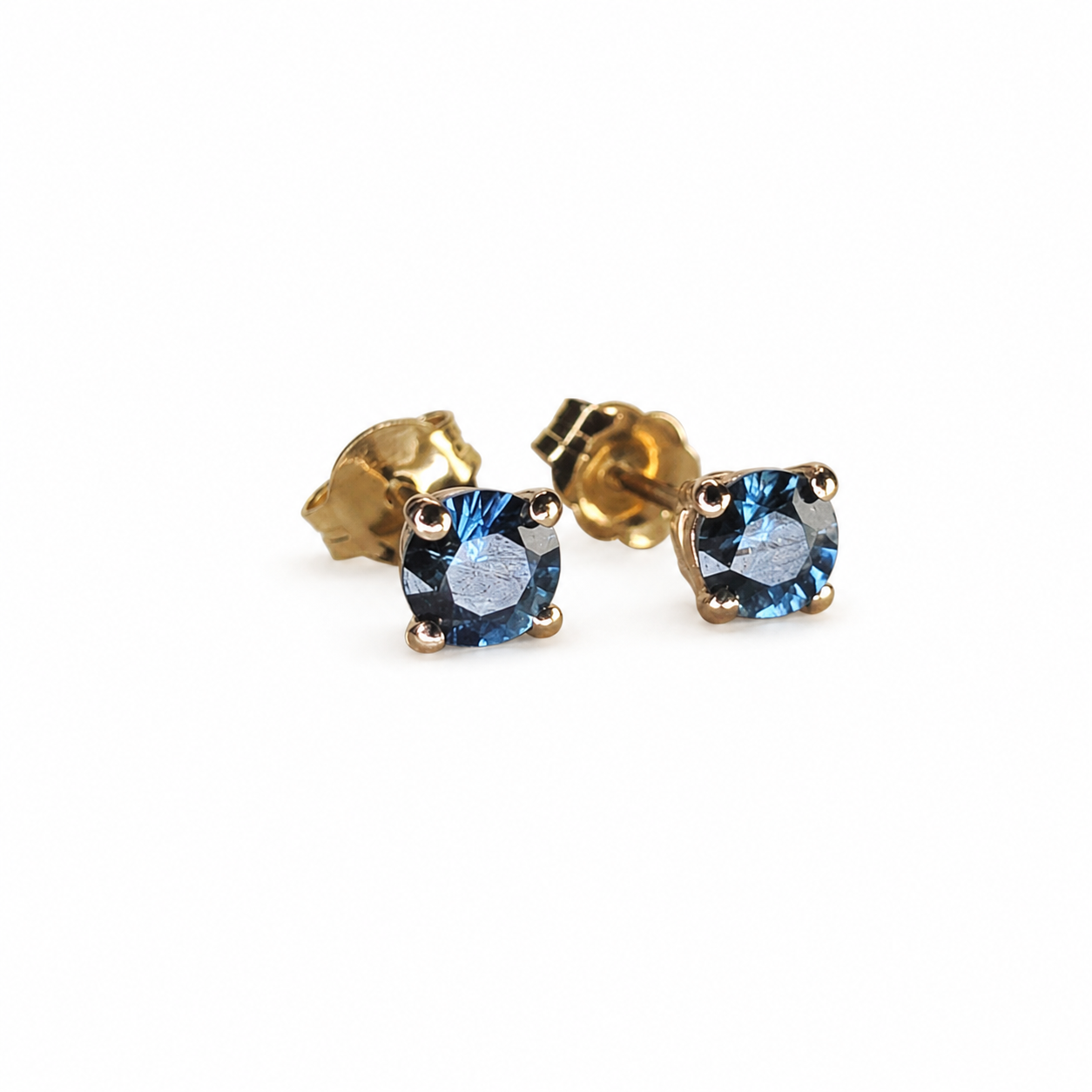 0.35ct Natural Montana Sapphire Stud Earrings | Carbon & Gold