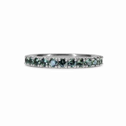 1.08ct Natural Montana Sapphire Platinum Eternity Band | Carbon & Gold