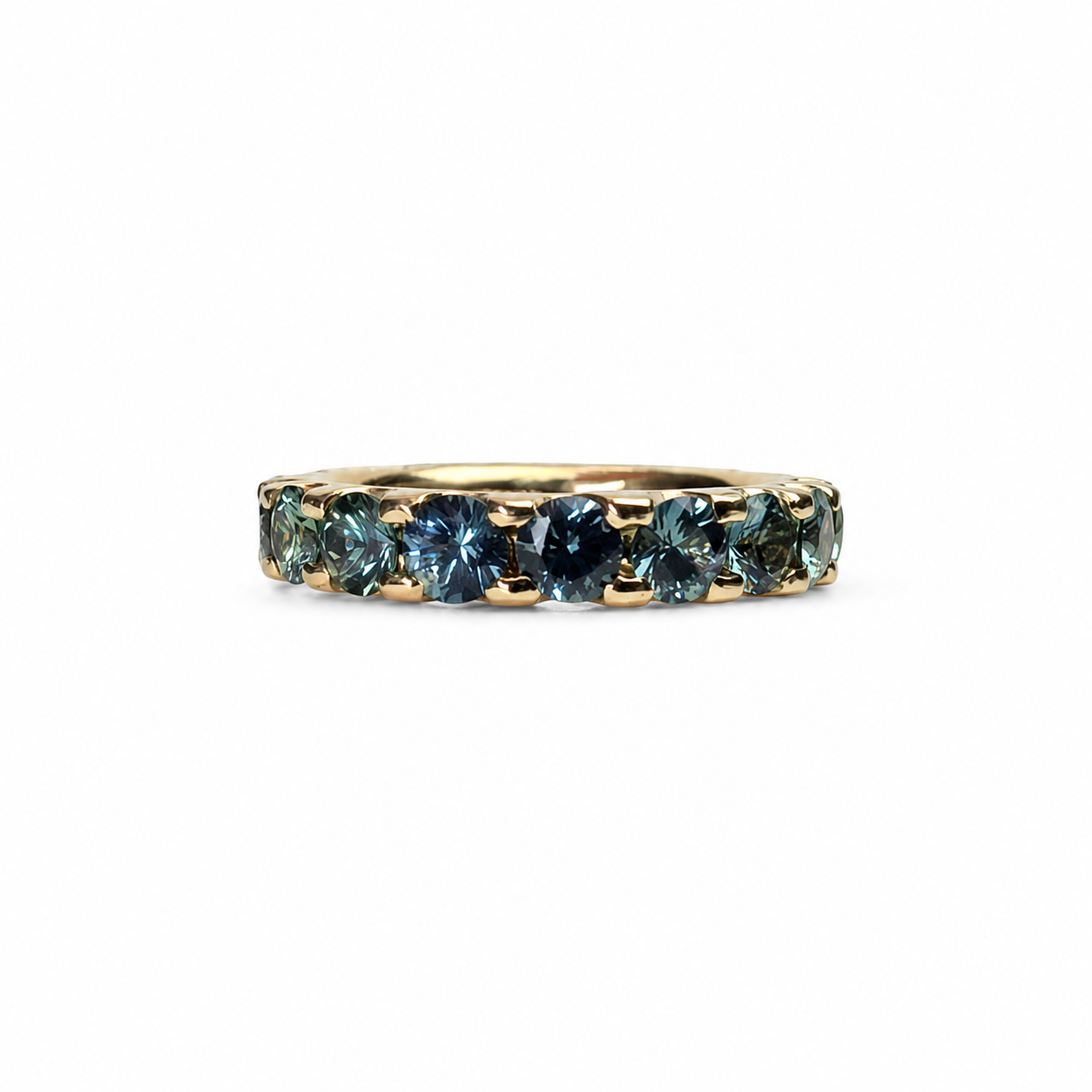 3.60ct Natural Madagascar Teal Sapphire Eternity Band | Carbon & Gold