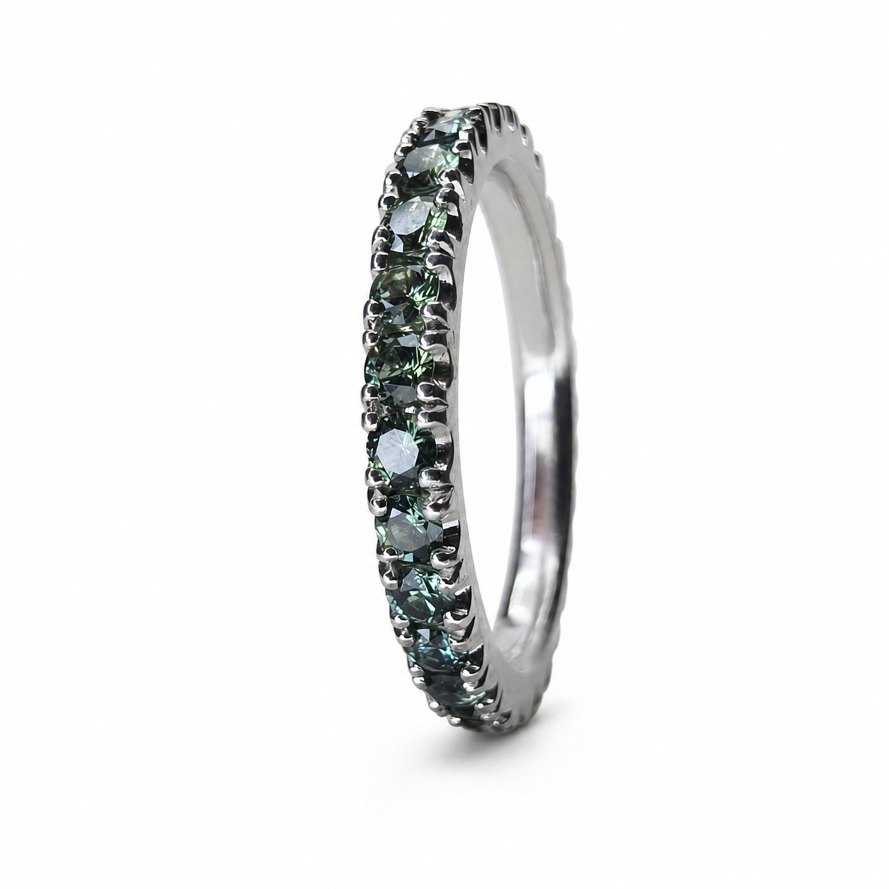 1.08ct Natural Montana Sapphire Platinum Eternity Band | Carbon & Gold