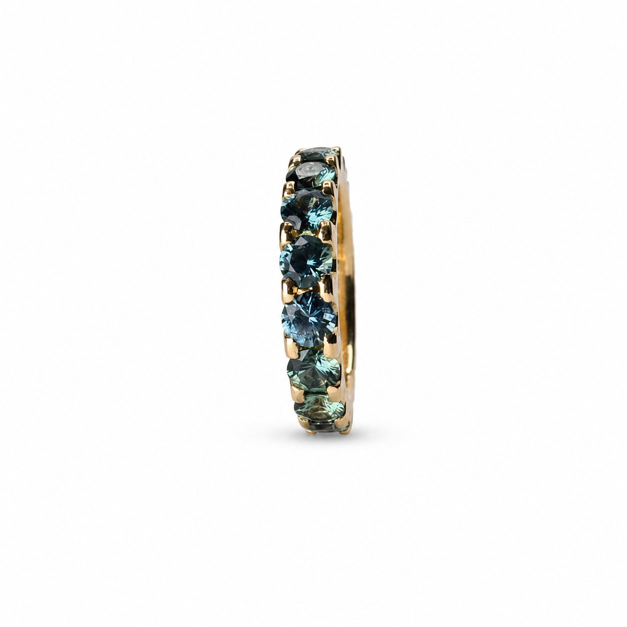 3.60ct Natural Madagascar Teal Sapphire Eternity Band | Carbon & Gold