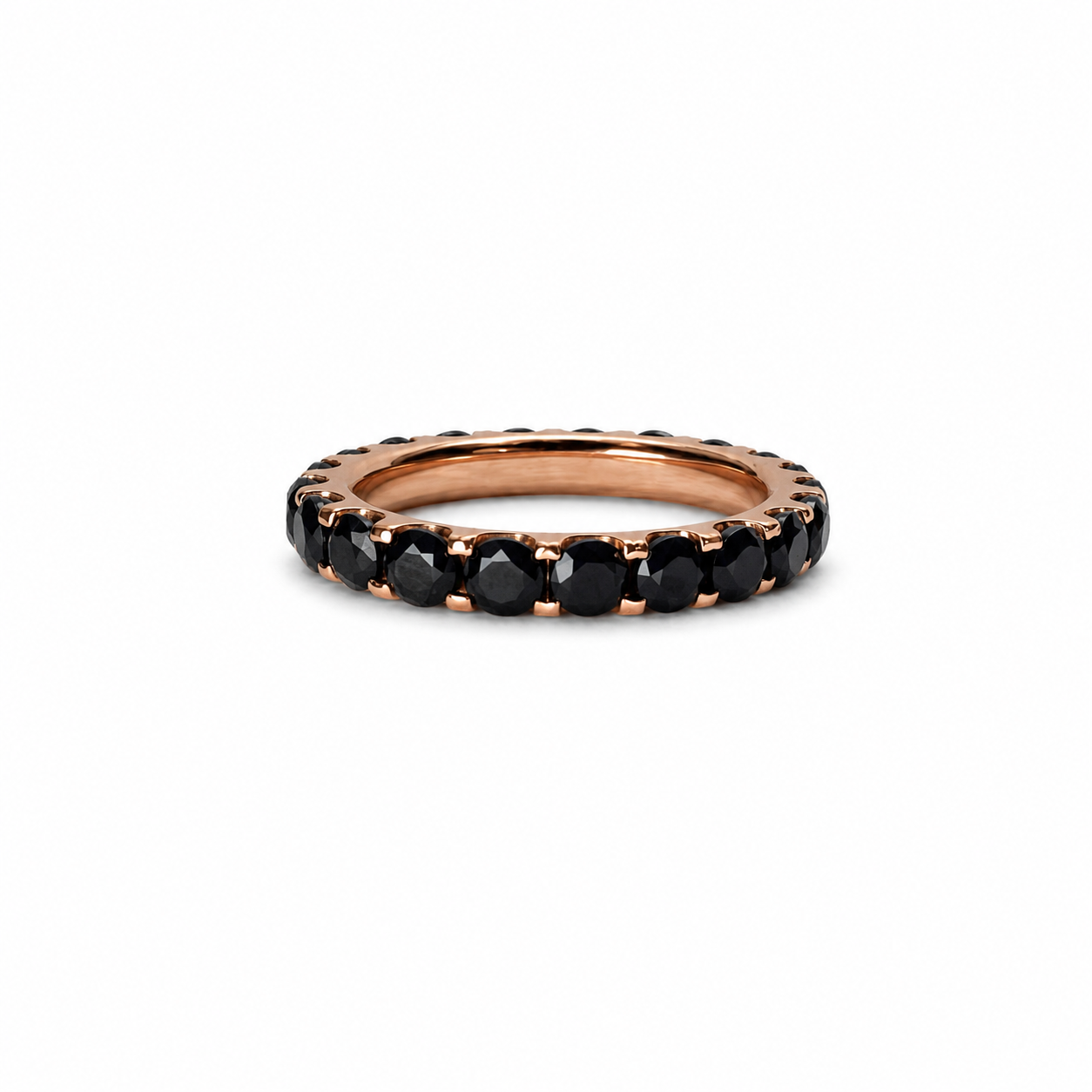 3.05ct Natural Black Diamond Eternity Band | Carbon & Gold